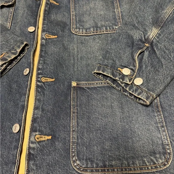 Zara Men's Dark Blue Denim Jacket with Black Collar - Picture 2 of 7